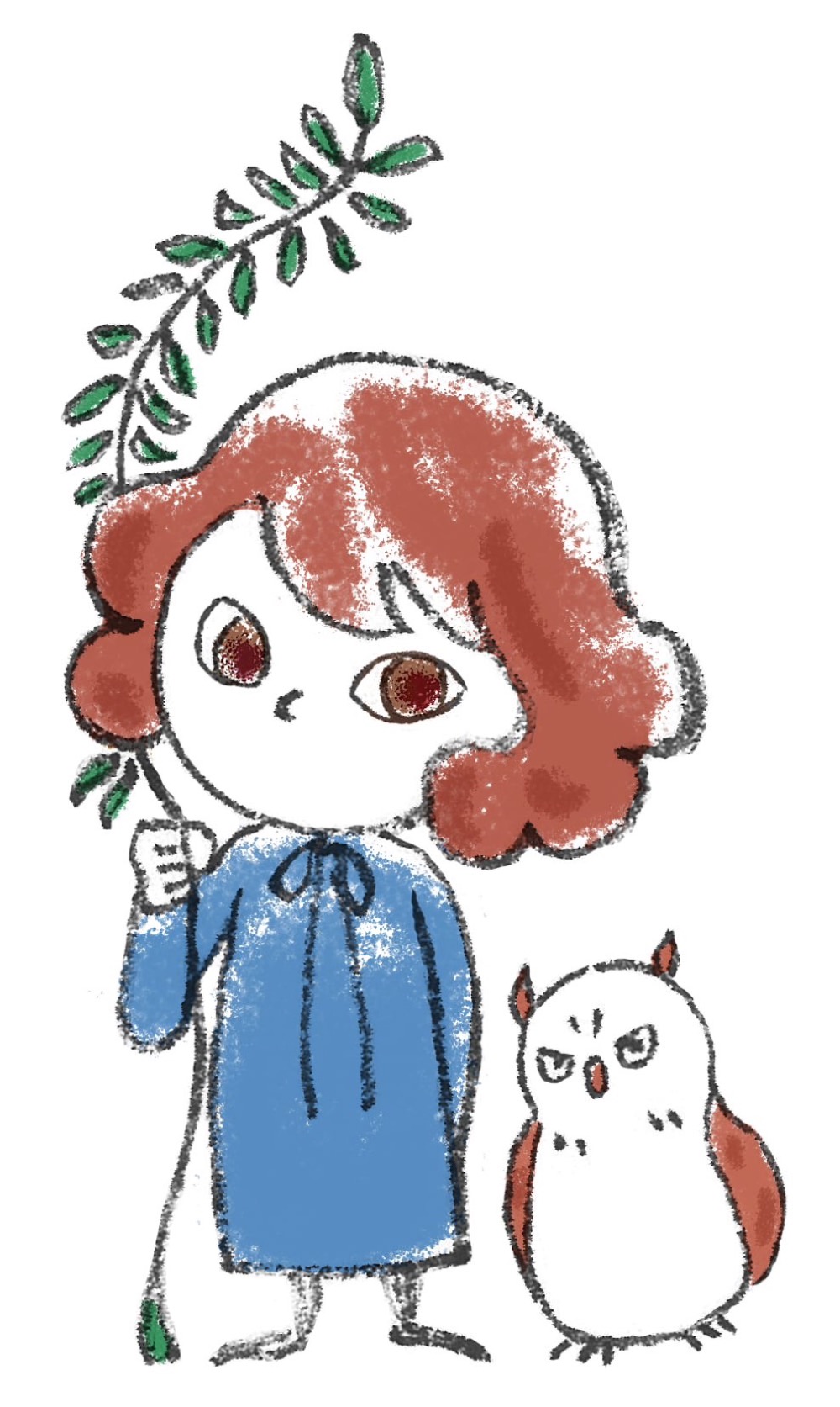 カルーナFUKUOKAのイメージキャラクター（赤い髪の魔女っ子とシベリアミミズク）