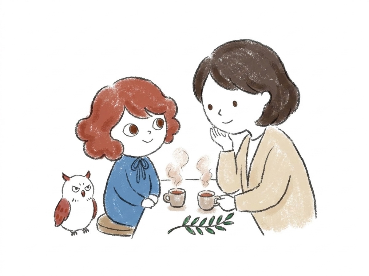 スタッフと入居者が対話している様子のイラスト